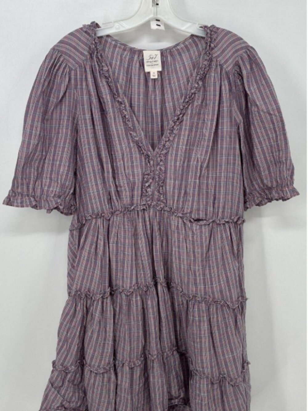 Cinq a Sept Purple Plaid Cotton Blend Short Sleeve Mini Womens Dress Size 10